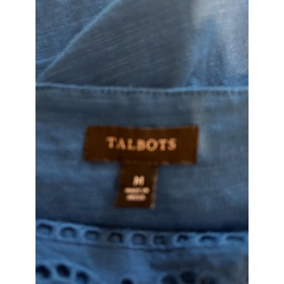 Talbots Dress M Medium Cobalt Blue Stretch Eyelet Slub Cotton Square Neck NEW - Picture 9 of 11